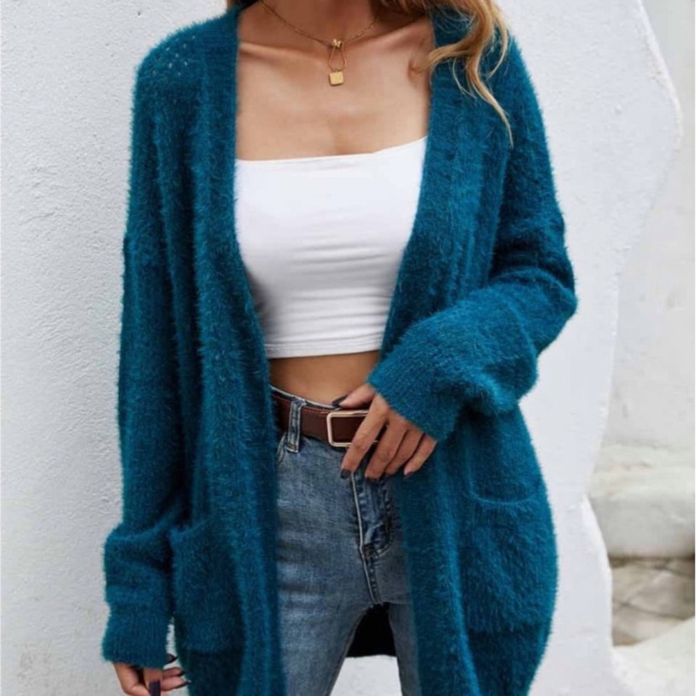 Teal Eyelash Knit Cardigan